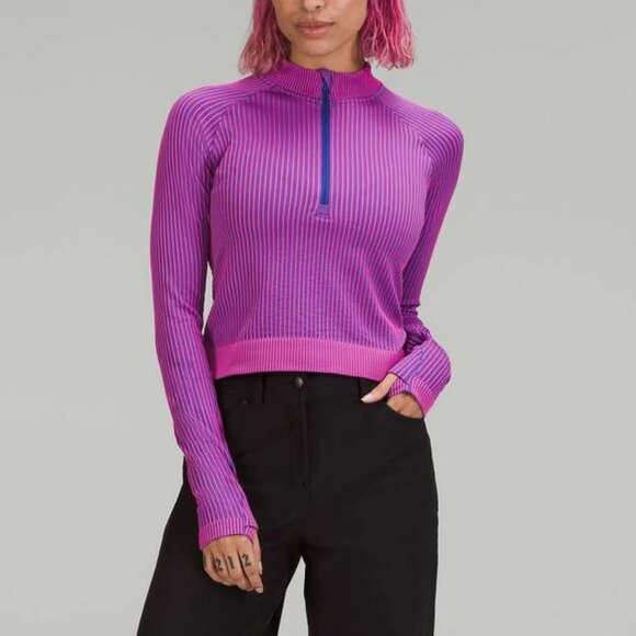 Lululemon Women's Rest Less Cropped Half Zip in Rib Psychic / Sonic Pink - Picture 1 of 9